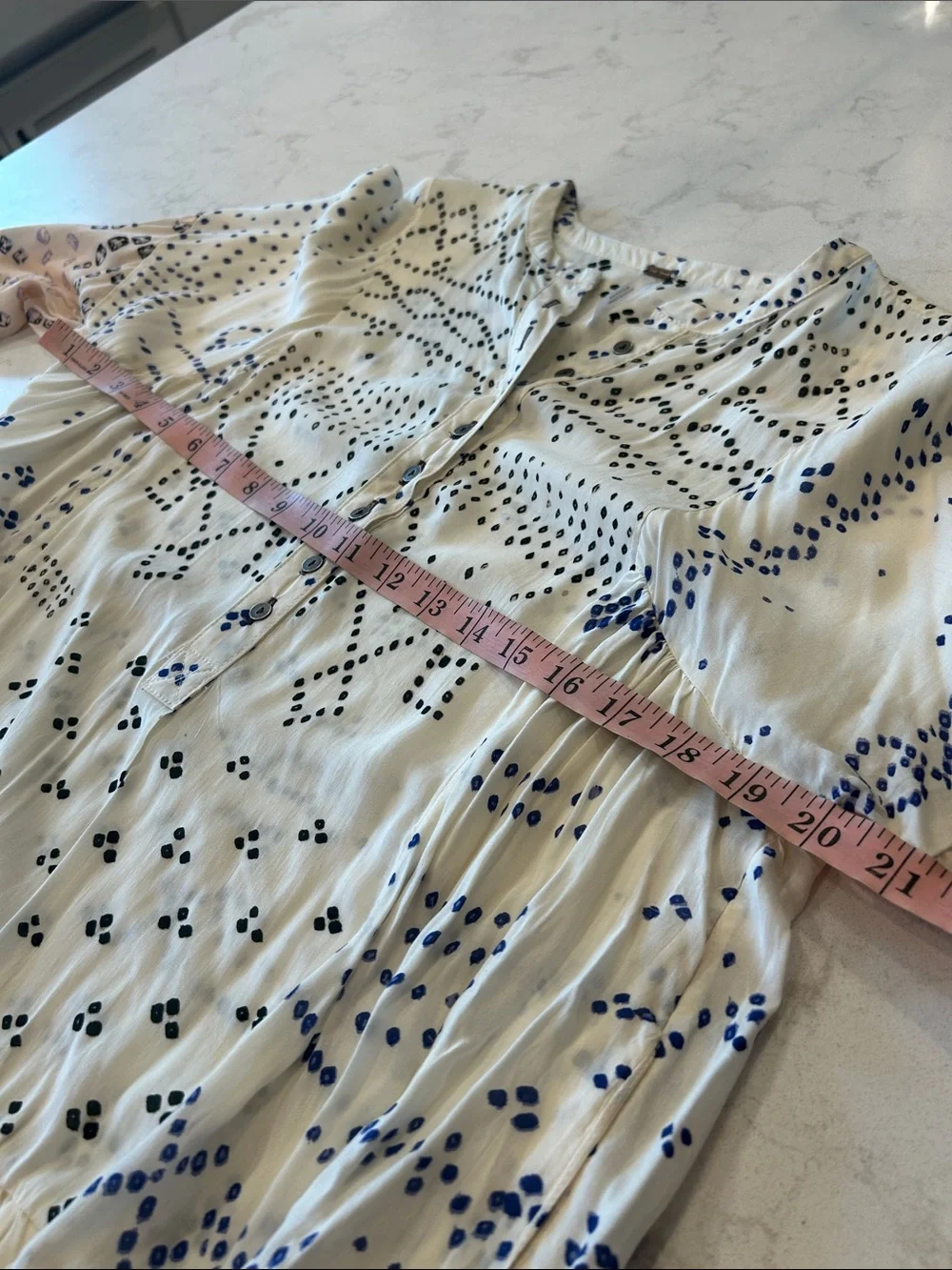 Free People Shibori Ivory Print Long Sleeve Button-Up Tunic Boho Festival XS